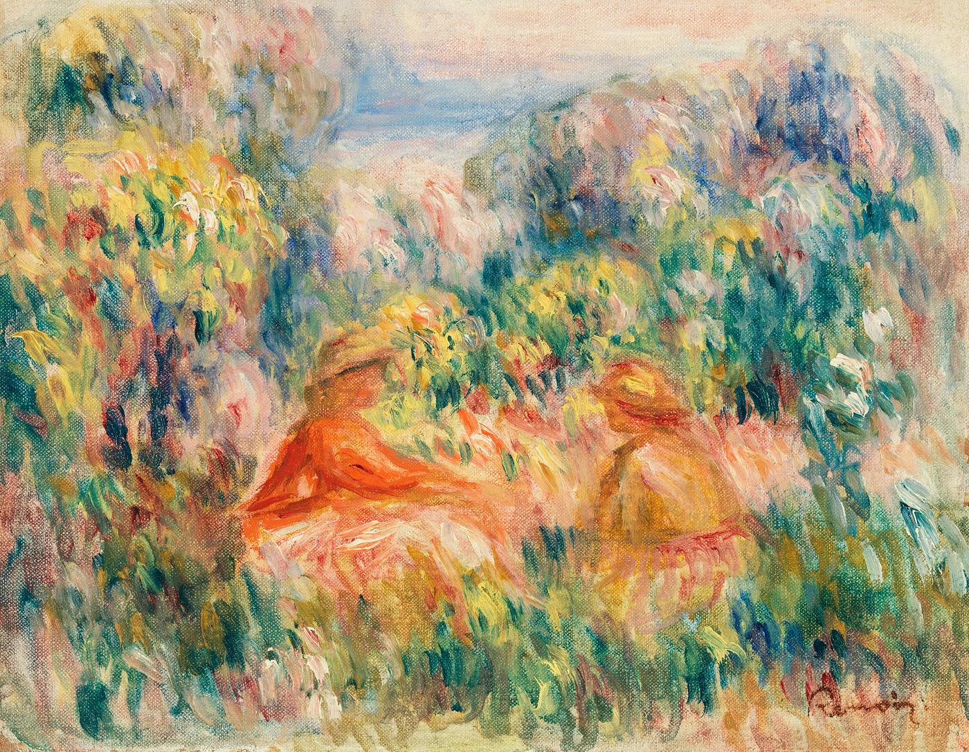 Two Women in a Landscape (Deux femmes dans un paysage) (1918) by Pierre-Auguste Renoir. Original from Barnes Foundation.... Two Women in a Landscape (Deux femmes dans un paysage) (1918) by Pierre-Auguste Renoir. Original from Barnes Foundation....