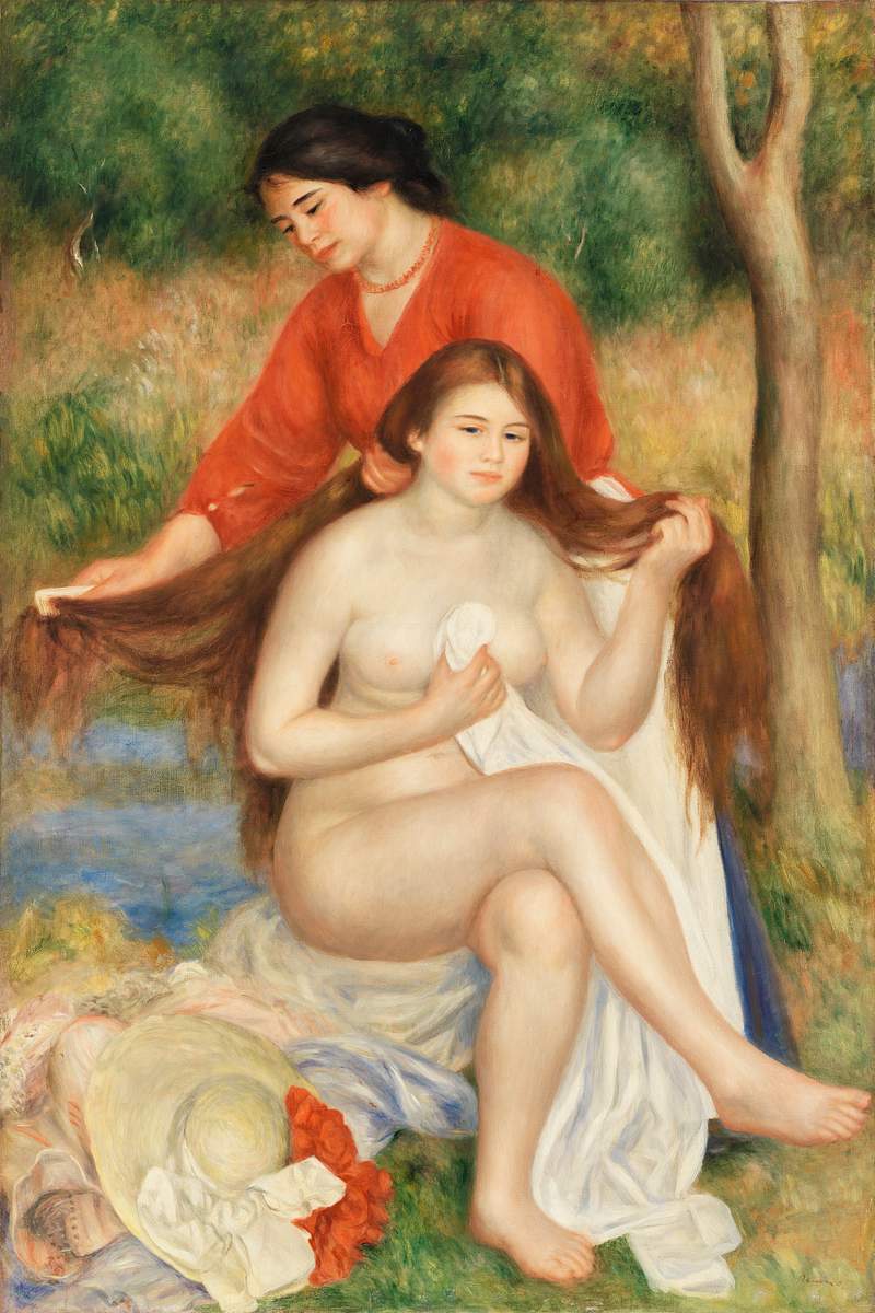 Bather and Maid (La Toilette de la baigneuse) (1900–1901) by Pierre-Auguste Renoir. Original from Barnes Foundation.…