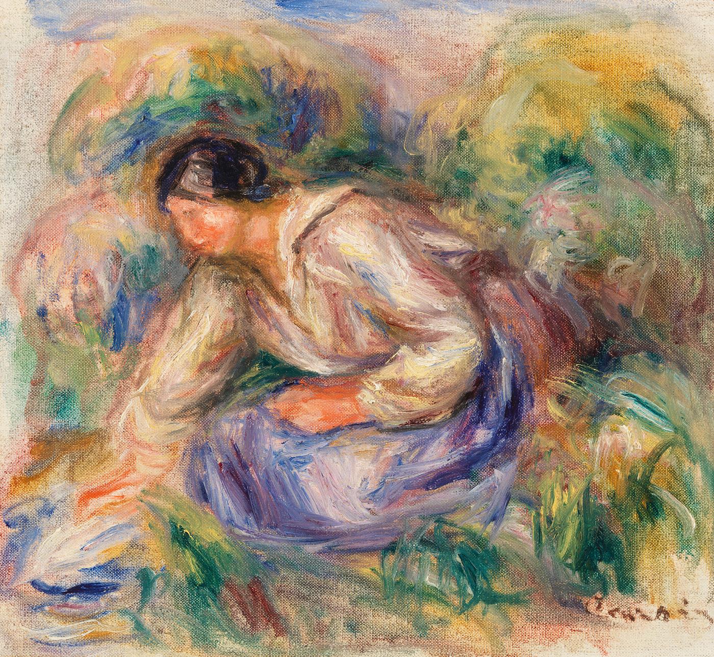Woman in Blue Skirt (Femme en jupe bleue) (1917) by Pierre-Auguste Renoir. Original from Barnes Foundation. Digitally... Woman in Blue Skirt (Femme en jupe bleue) (1917) by Pierre-Auguste Renoir. Original from Barnes Foundation. Digitally...