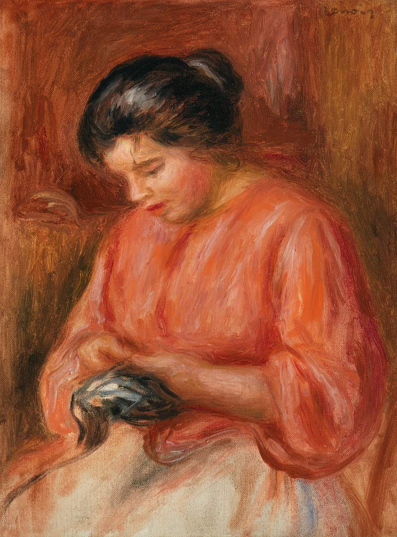 Artwork by Pierre–Auguste Renoir | Free public domain illustration Girl Darning (Femme reprisant) (1909) by Pierre-Auguste Renoir. Original from Barnes Foundation. Digitally enhanced by…