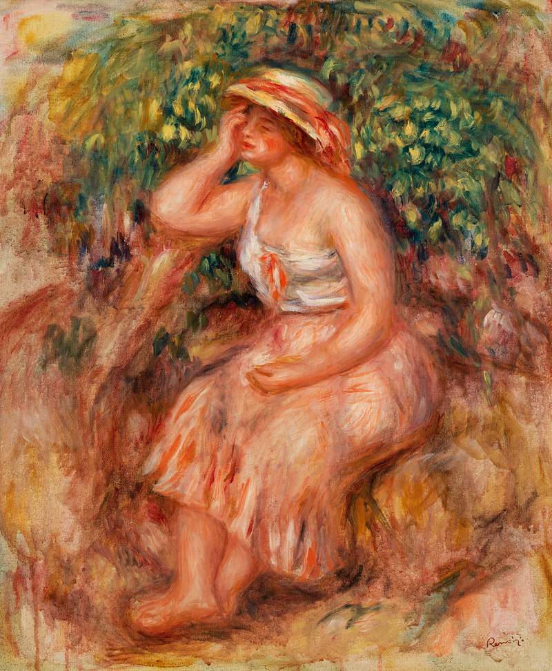 Woman Daydreaming (Rêveuse) (1913) by Pierre-Auguste Renoir. Original from Barnes Foundation. Digitally enhanced by…