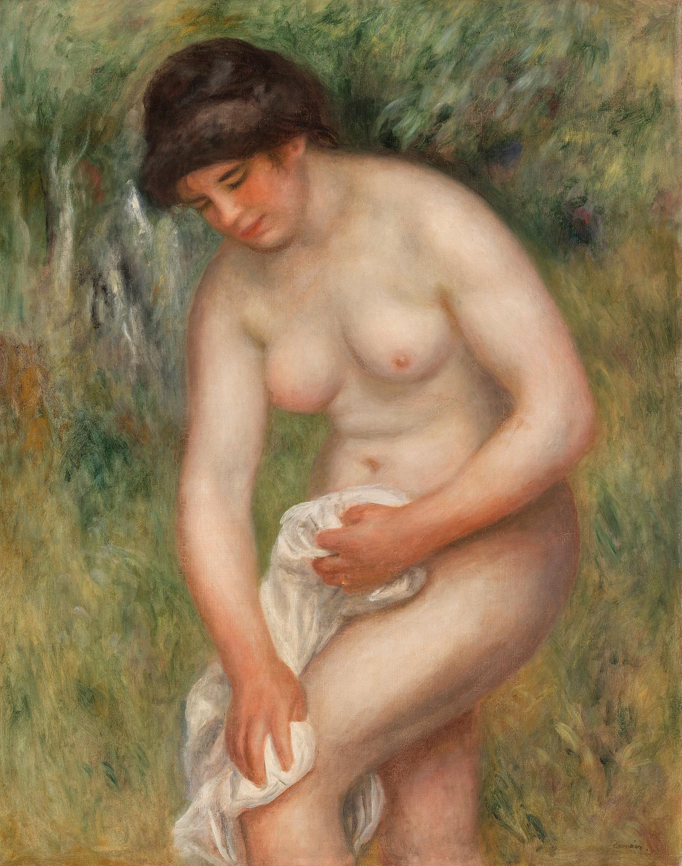 Bather Drying Herself (Baigneuse s'essuyant) (1901–1902) by Pierre-Auguste Renoir. Original from Barnes Foundation... Bather Drying Herself (Baigneuse s'essuyant) (1901–1902) by Pierre-Auguste Renoir. Original from Barnes Foundation...