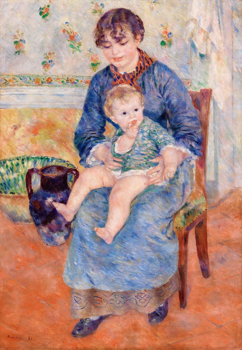 Young Mother (Jeune mère) (1881) by Pierre-Auguste Renoir. Original from Barnes Foundation. Digitally enhanced by…