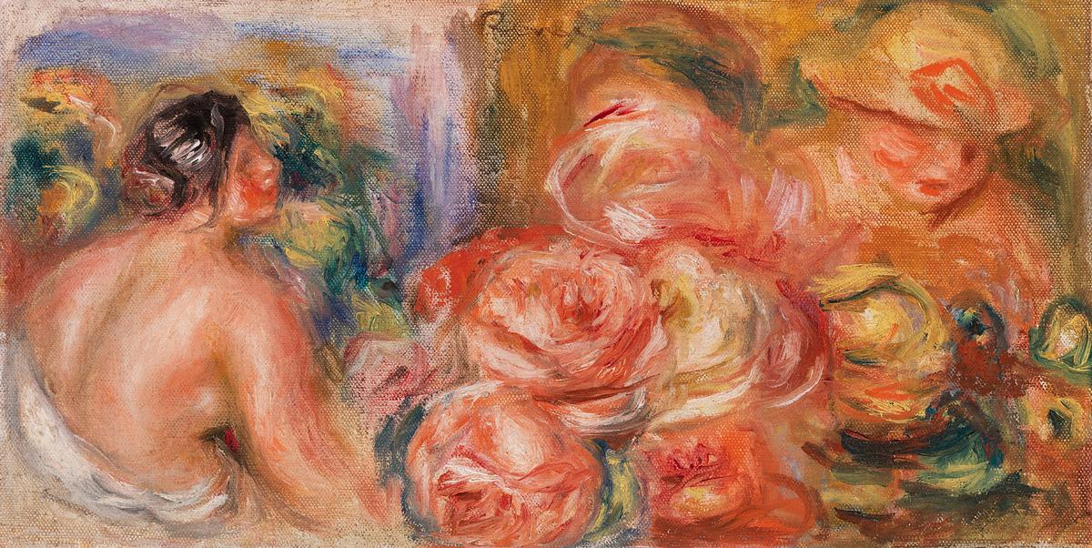 Artwork by Pierre–Auguste Renoir | Free public domain illustration Roses and Small Nude (Roses et petit nu) (1916) by Pierre-Auguste Renoir. Original from Barnes Foundation. Digitally enhanced…