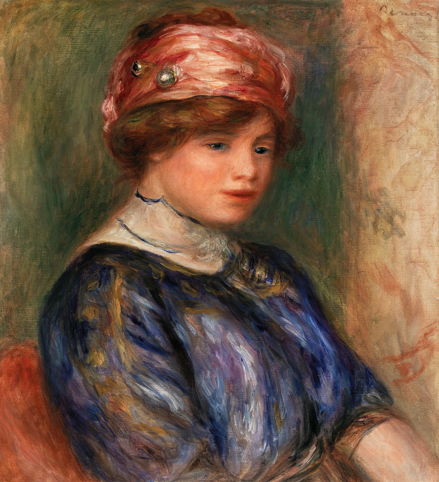 Artwork by Pierre–Auguste Renoir Young Woman in Blue, Bust (Jeune femme en corsage bleu, buste) (1911) by Pierre-Auguste Renoir. Original from Barnes...