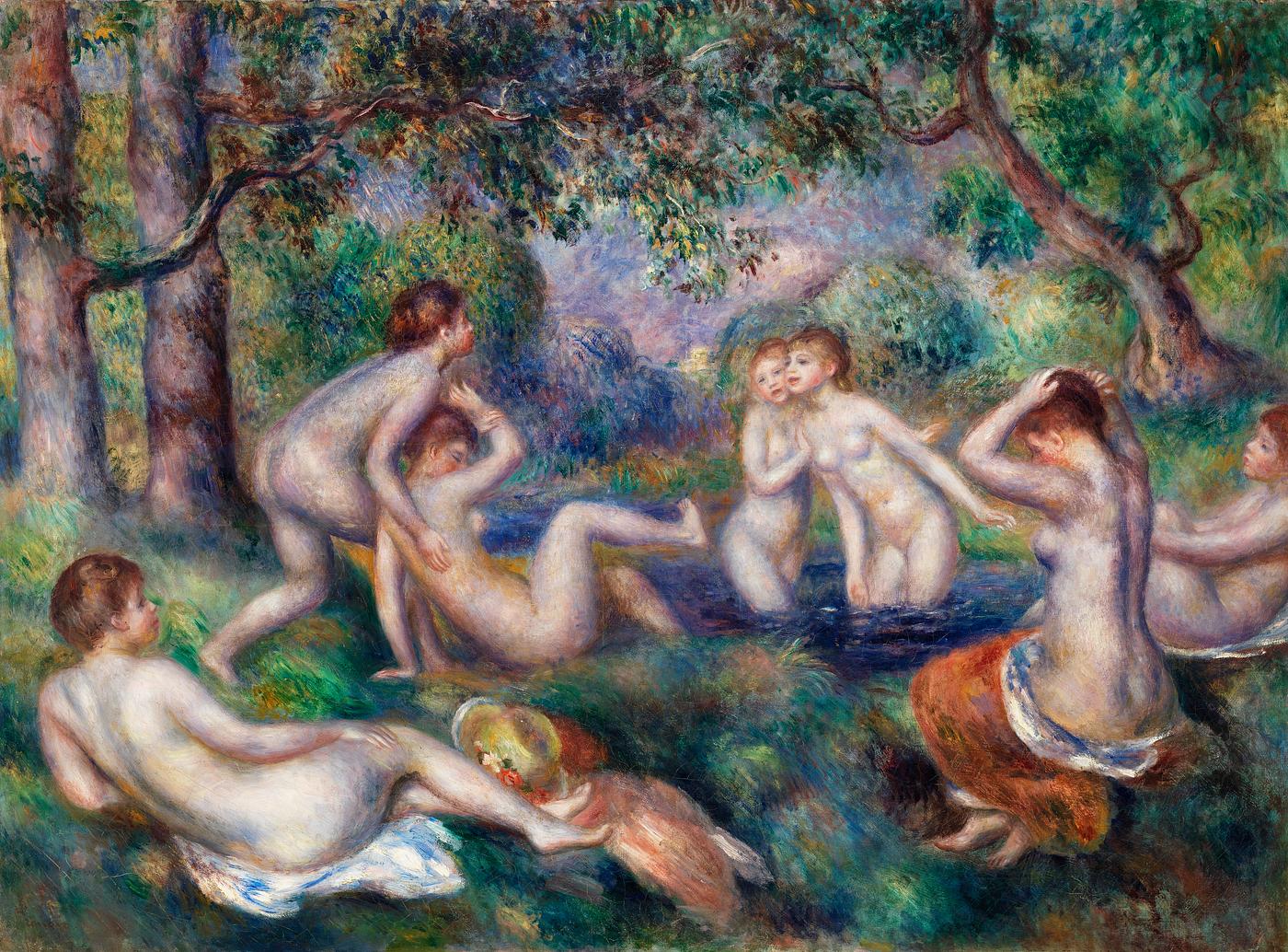 Bathers in the Forest (Baigneuses dans la forêt) (1897) by Pierre-Auguste Renoir. Original from Barnes Foundation.... Bathers in the Forest (Baigneuses dans la forêt) (1897) by Pierre-Auguste Renoir. Original from Barnes Foundation....
