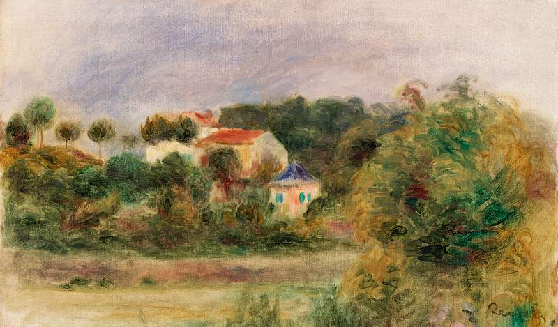 Artwork by Pierre–Auguste Renoir | Free public domain illustration Houses in a Park (Maisons dans un parc) (1911) by Pierre-Auguste Renoir. Original from Barnes Foundation. Digitally enhanced…