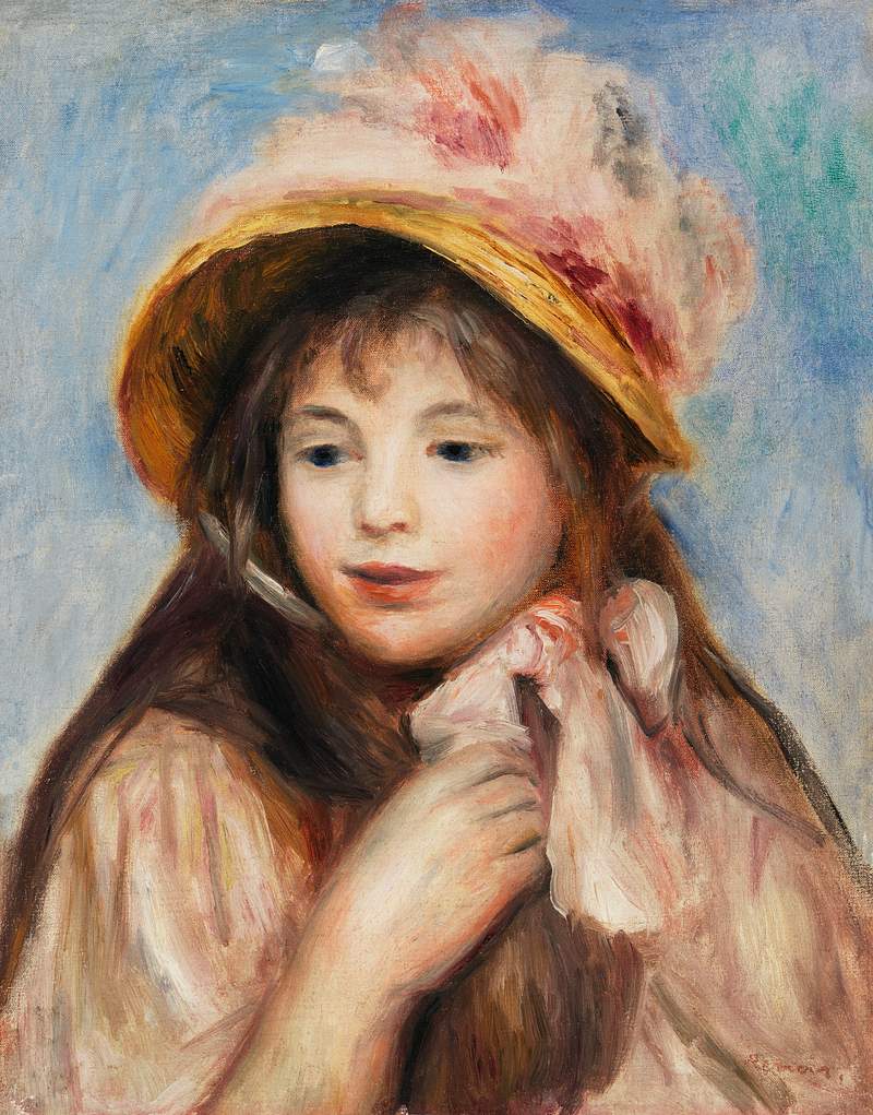 Artwork by Pierre–Auguste Renoir | Free public domain illustration Girl with Pink Bonnet (Jeune fille au chapeau rose) (1894) by Pierre-Auguste Renoir. Original from Barnes Foundation.…