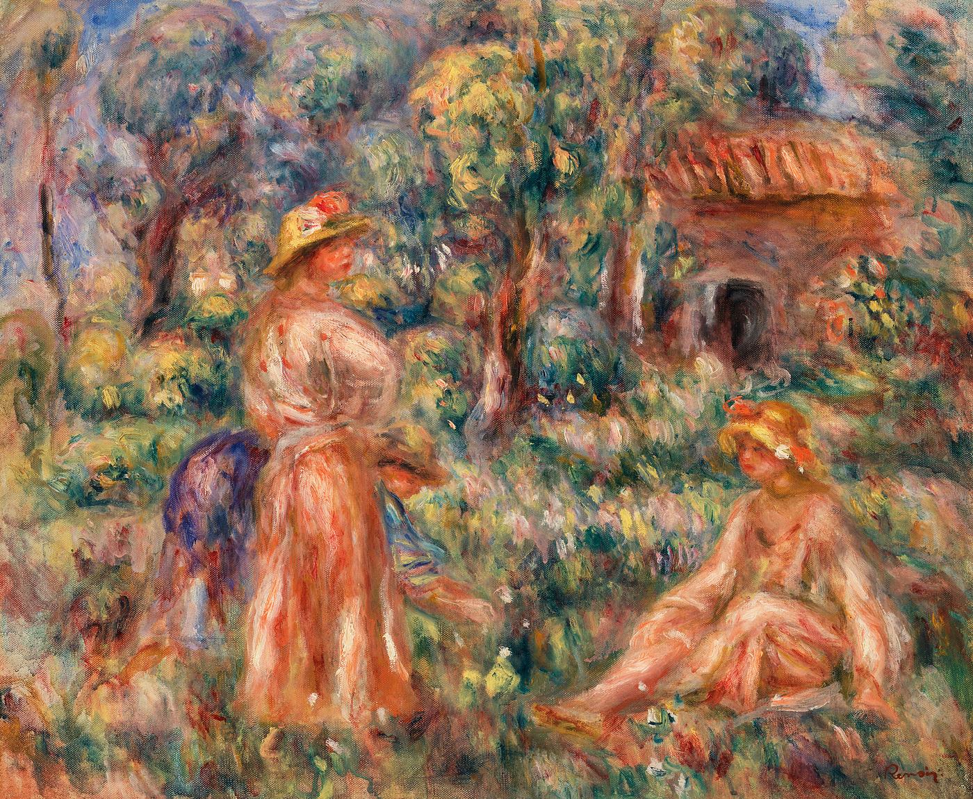 Artwork by Pierre–Auguste Renoir Girls in a Landscape (Jeunes filles dans un paysage) (1918) by Pierre-Auguste Renoir. Original from Barnes Foundation....