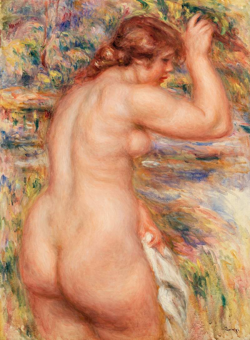 Artwork by Pierre–Auguste Renoir | Free public domain illustration Nude in a Landscape (Nu dans un paysage) (1917) by Pierre-Auguste Renoir. Original from Barnes Foundation. Digitally enhanced…