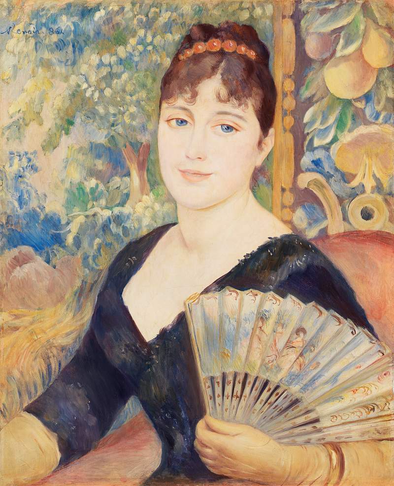 Woman with Fan (Femme à l'éventail) (1886) by Pierre-Auguste Renoir. Original from Barnes Foundation. Digitally…