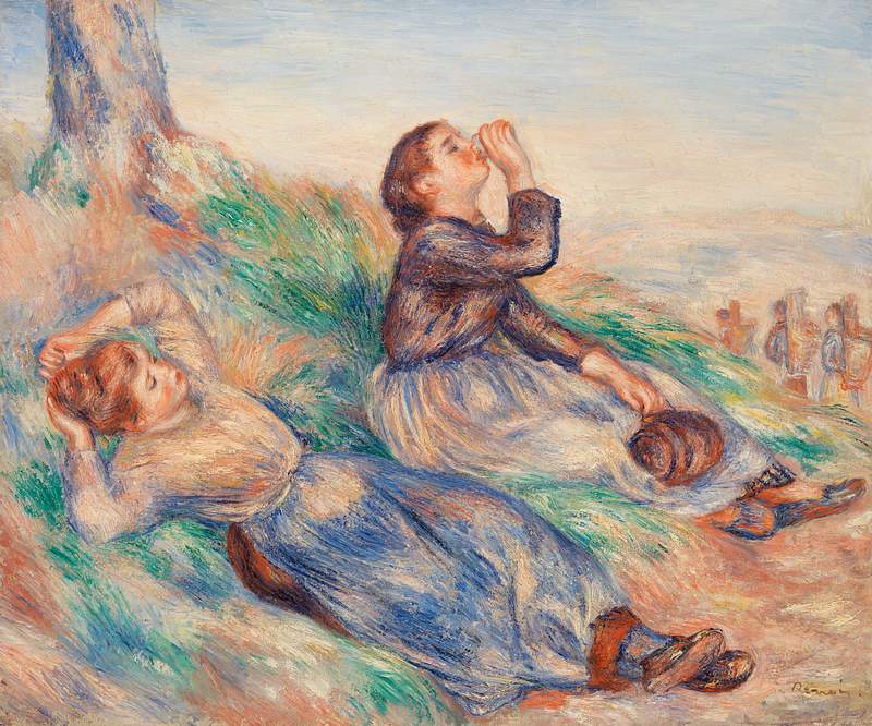 Artwork by Pierre–Auguste Renoir | Free public domain illustration Grape Gatherers (Vendangeuses) (1888–1889) by Pierre-Auguste Renoir. Original from Barnes Foundation. Digitally…