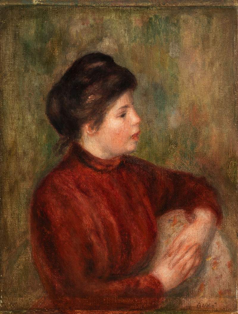 Artwork by Pierre–Auguste Renoir | Free public domain illustration Woman Leaning on a Chair (Femme appuyée sur une chaise) (1891) by Pierre-Auguste Renoir. Original from Barnes…