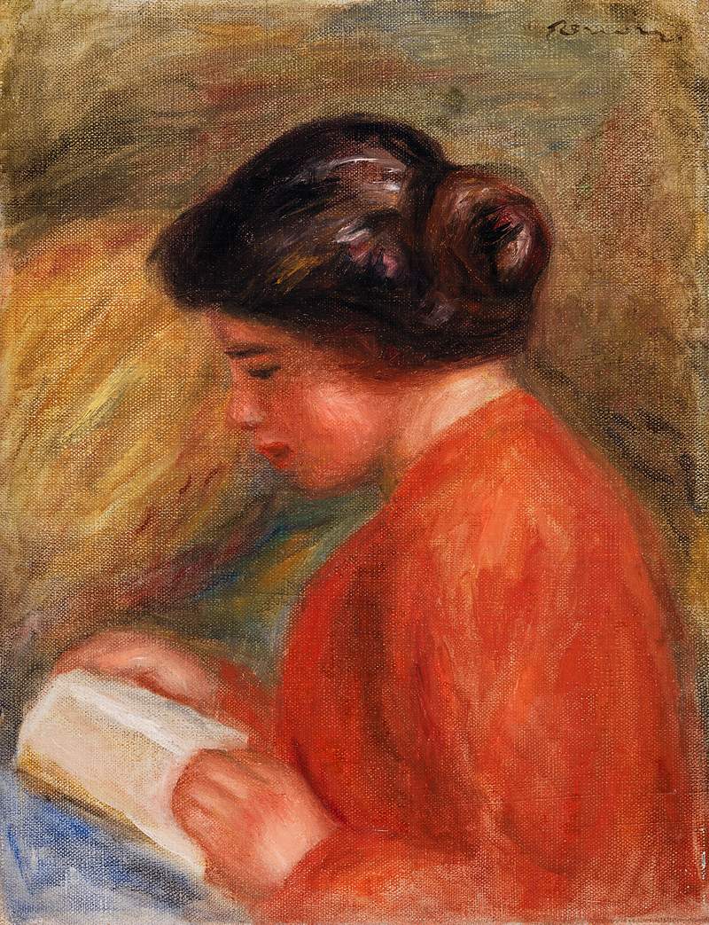 Artwork by Pierre–Auguste Renoir | Free public domain illustration Young Woman Reading (Jeune femme lisant, buste) (1909) by Pierre-Auguste Renoir. Original from Barnes Foundation. Digitally…