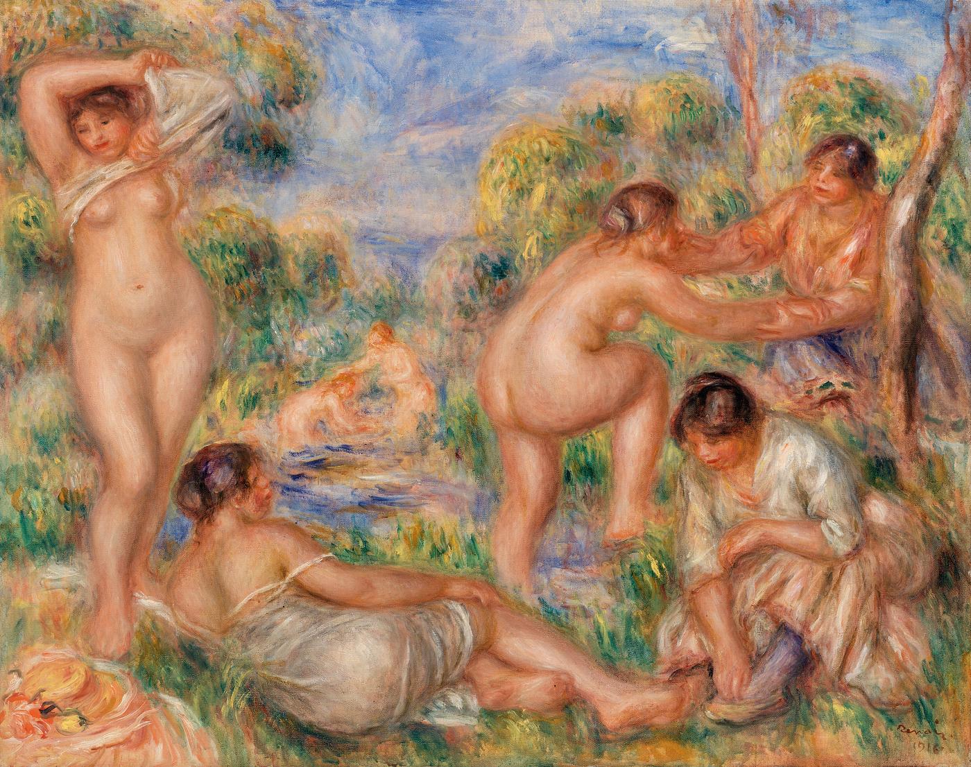 Bathing Group (1916) by Pierre-Auguste Renoir. Original from Barnes Foundation. Digitally enhanced by rawpixel. Bathing Group (1916) by Pierre-Auguste Renoir. Original from Barnes Foundation. Digitally enhanced by rawpixel.
