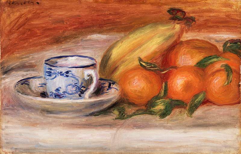 Oranges, Bananas, and Teacup (Oranges, bananes et tasse de thé) (1908) by Pierre-Auguste Renoir. Original from Barnes…
