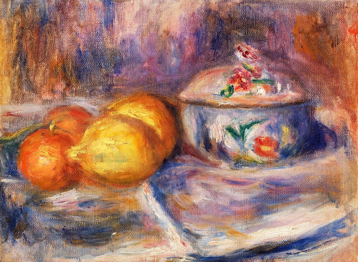 Artwork by Pierre–Auguste Renoir Fruit and Bonbonnière (1915–1917) by Pierre-Auguste Renoir. Original from Barnes Foundation. Digitally enhanced...
