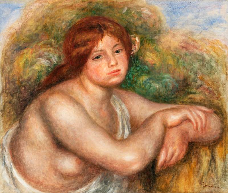 Nude Study, Bust of a Woman (Étude de nu, buste de femme) (1910) by Pierre-Auguste Renoir. Original from Barnes…