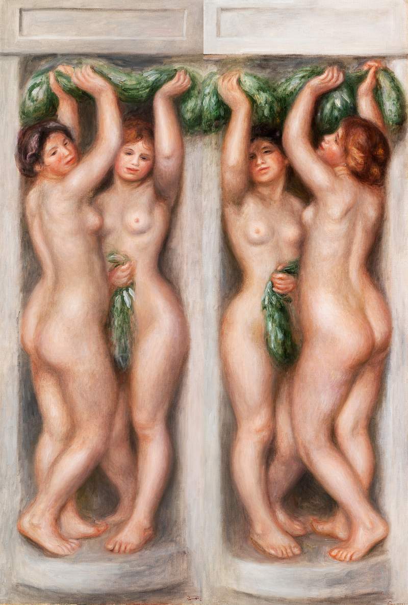 Caryatids (Cariatides); also called Deux baigneuses (panneau décoratif) (1910) by Pierre-Auguste Renoir. Original from…
