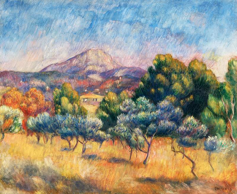 Montagne Sainte-Victoire (Paysage) (1889) by Pierre-Auguste Renoir. Original from Barnes Foundation. Digitally enhanced by…