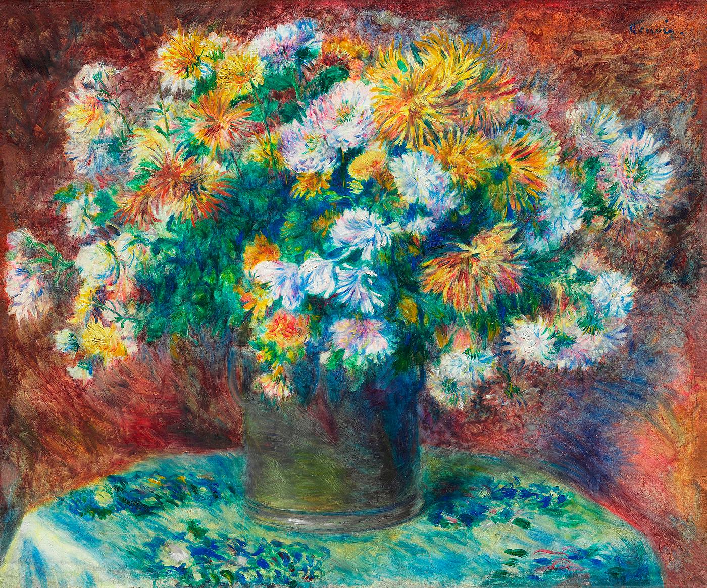 Chrysanthemums by Pierre–Auguste Renoir Chrysanthemums (1881–1882) by Pierre-Auguste Renoir. Original from The Art Institute of Chicago. Digitally enhanced by...