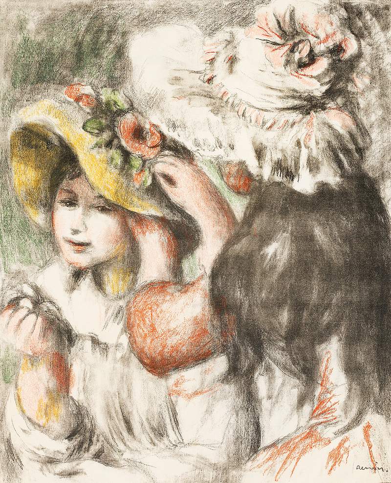Pinning the Hat (1898) by Pierre-Auguste Renoir. Original from The Art Institute of Chicago. Digitally enhanced by rawpixel.