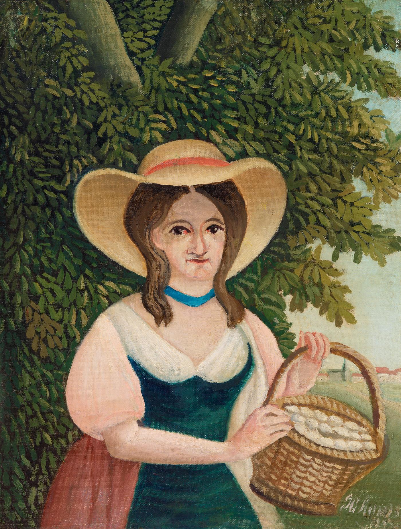 Post impressionism artwork by Henri Rousseau Woman with Basket of Eggs (La Femme au panier d'Å"ufs) (ca. 1905–1910) by Henri Rousseau. Original from...