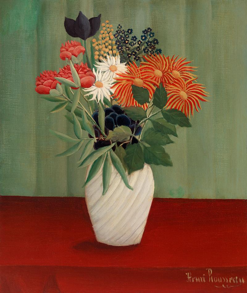 Post impressionism artwork by Henri Rousseau Bouquet of Flowers with China Asters and Tokyos (Bouquet de fleurs aux reines-marguerites et aux tokyos) (1910) by Henri…