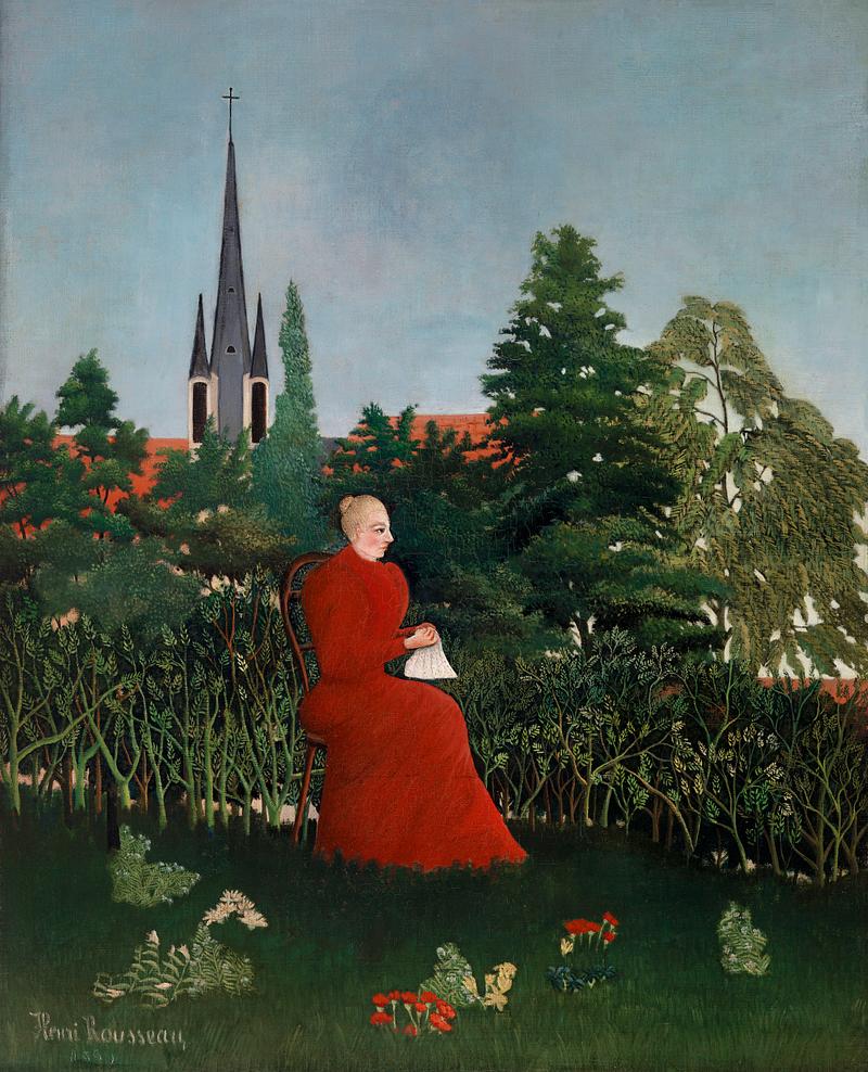 Post impressionism artwork by Henri Rousseau Portrait of a Woman in a Landscape (Portrait de femme dans un paysage) (ca. 1893–1896) by Henri Rousseau. Original from…