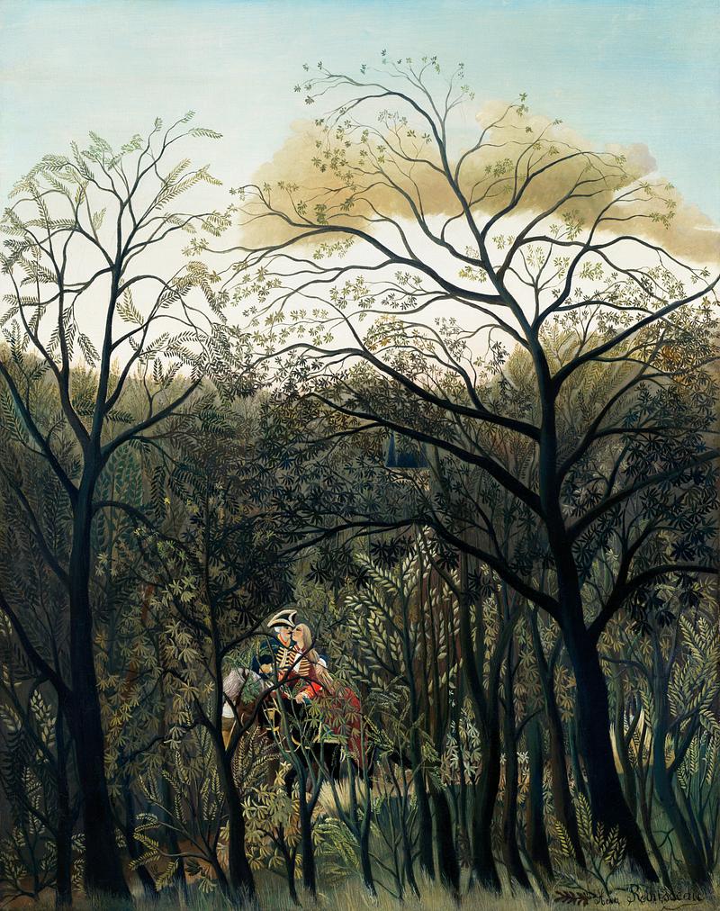 Post impressionism artwork by Henri Rousseau Rendezvous in the Forest (1889) by Henri Rousseau. Original from The National Gallery of Art. Digitally enhanced by rawpixel.