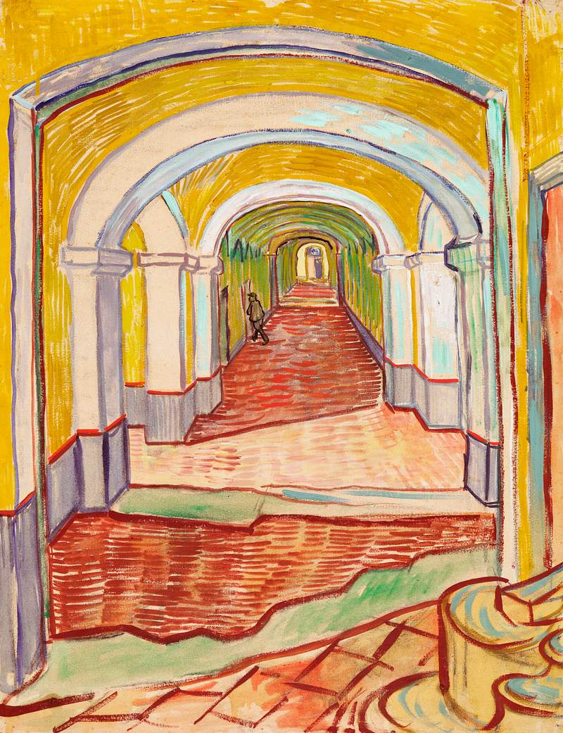 Corridor in the Asylum (1889) by Vincent Van… | Free public domain illustration Corridor in the Asylum (1889) by Vincent Van Gogh. Original from the MET Museum. Digitally enhanced by rawpixel.