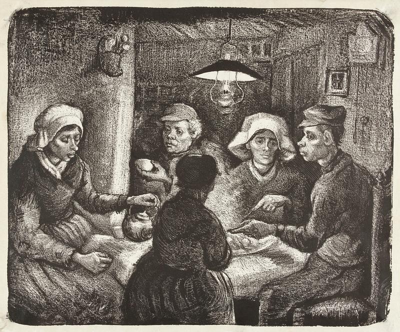 Composition lithograph of The Potato Eaters (De aardappeleters, 1885) by Vincent Van Gogh. Original from The Rijksmuseum. Digitally enhanced from our own original publication. Composition lithograph of The Potato Eaters (De aardappeleters, 1885) by Vincent Van Gogh. Original from The Rijksmuseum.…
