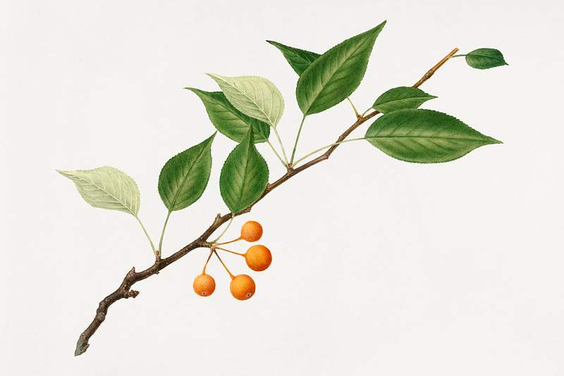 Vintage pear twig illustration. Digitally enhanced illustration from U.S. Department of Agriculture Pomological Watercolor…