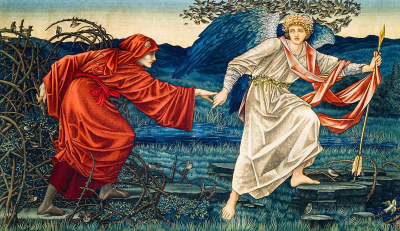 Love leading the Pilgrim: Tapestry (1909) by William Morris. Original from The Birmingham Museum. Digitally enhanced by…