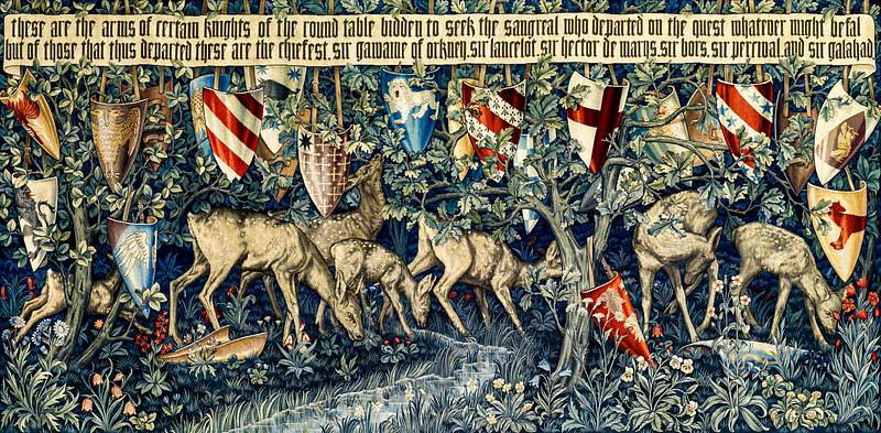 Quest for the Holy Grail Tapestries: Verdure with Deer and Shields (1900) by William Morris, Edward Burne-Jones and John…