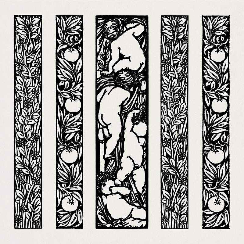 Vintage black and white foliage ornament… | Royalty free stock psd mockup | High Resolution design Vintage black and white foliage ornament design element set illustration