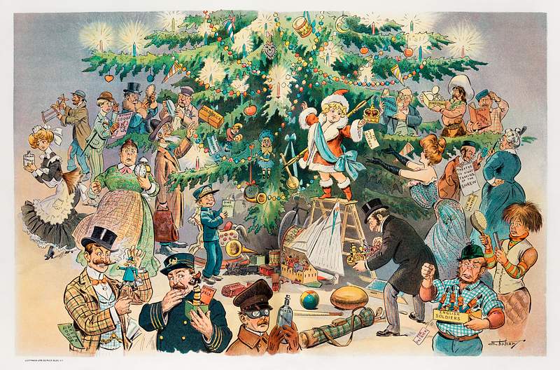 Vintage Christmas tree illustration | Free public domain illustration Christmas Tree (1902) by J. Ottman Lithographic Company. Original from Library of Congress. Digitally enhanced by rawpixel.