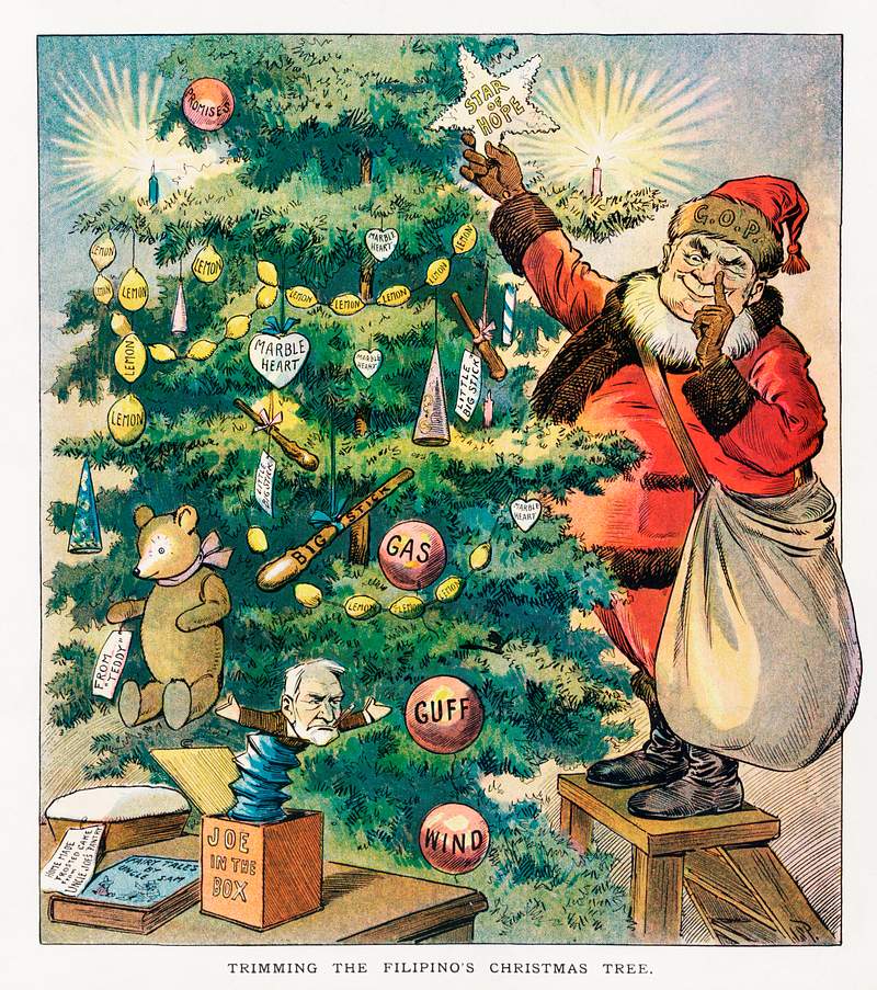 Vintage Christmas Santa illustration | Free public domain illustration Trimming the Filipino's Christmas Tree (1906) by J. Ottman Lithographic Company. Original from Library of Congress. Digitally…