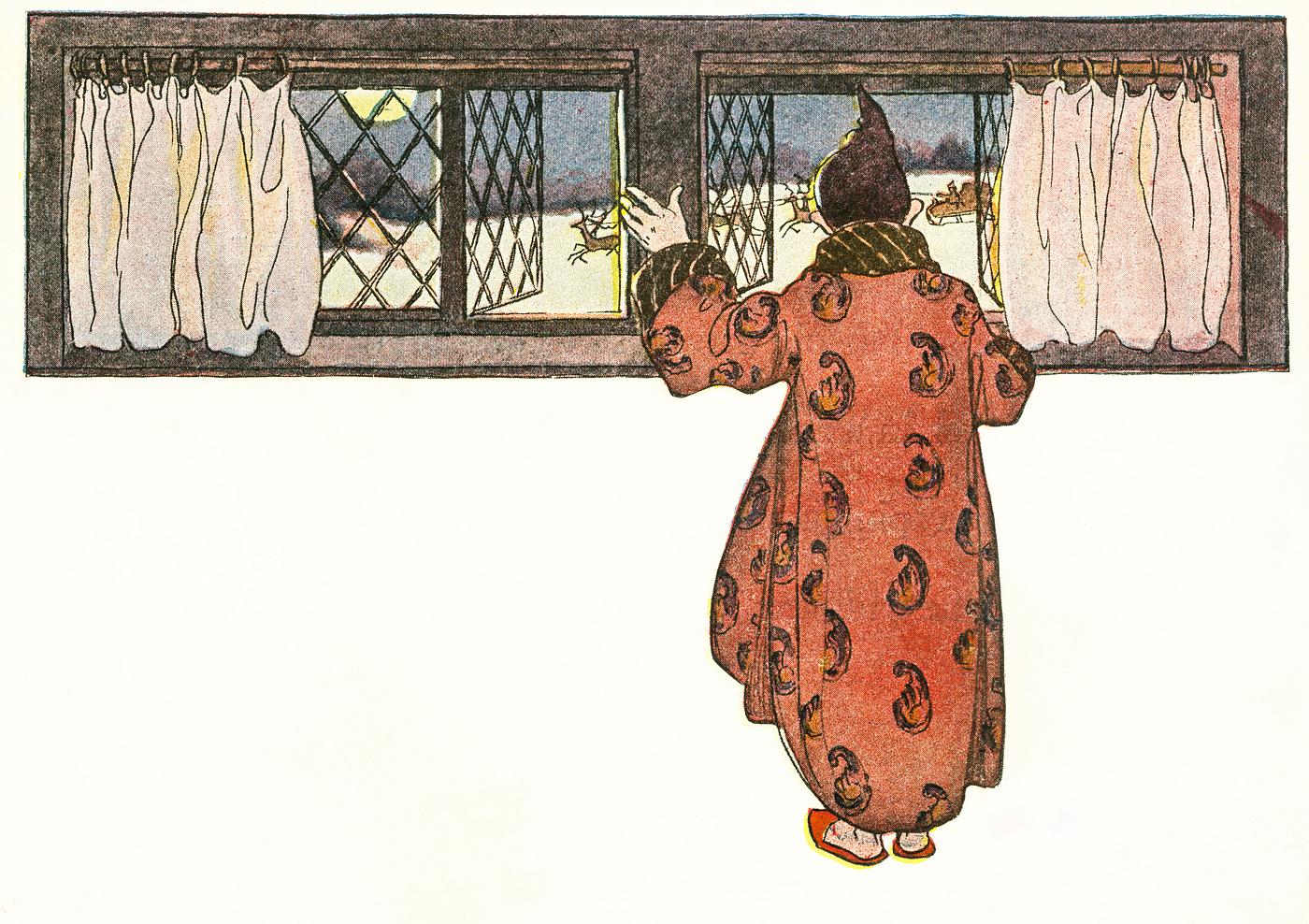 Man Looking out the Window to See Christmas Reindeer Carriage by Jessie Wilcox Smith (1863-1935). Original from The New York... Man Looking out the Window to See Christmas Reindeer Carriage by Jessie Wilcox Smith (1863-1935). Original from The New York...