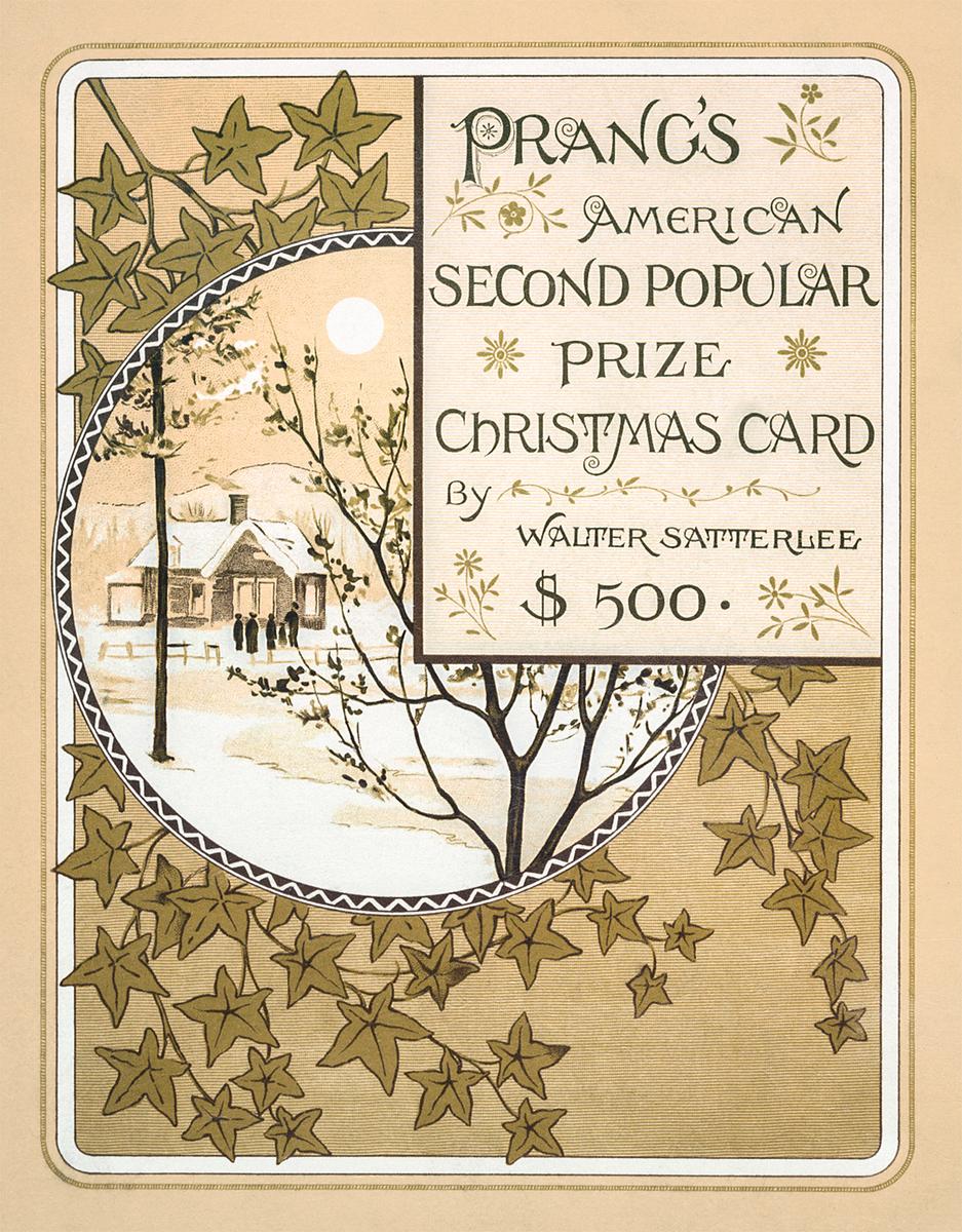 Christmas card with leaves and landscape | Free public domain illustration Vintage Christmas Card by L. Prang & Co. Original from The New York Public Library. Digitally enhanced by rawpixel.