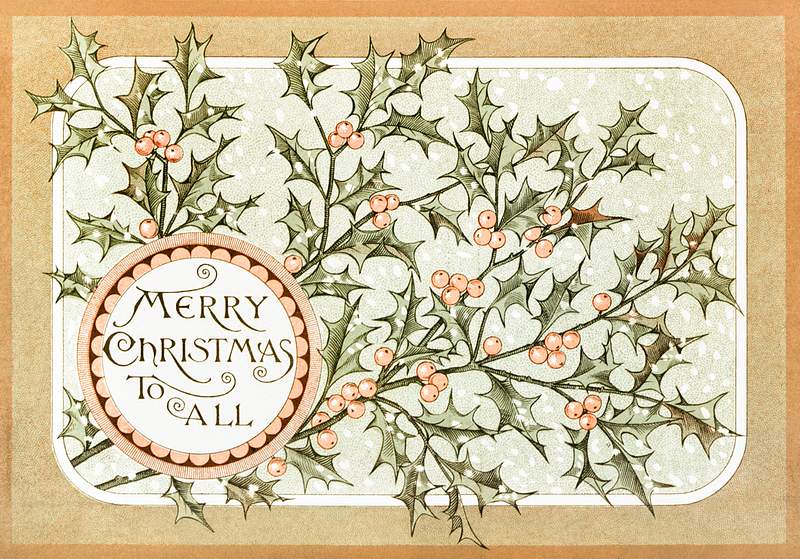 Christmas botanical card | Free public domain illustration Christmas Card Depicting Botanical Ornamentation (1865–1899) by L. Prang & Co. Original from The New York Public…