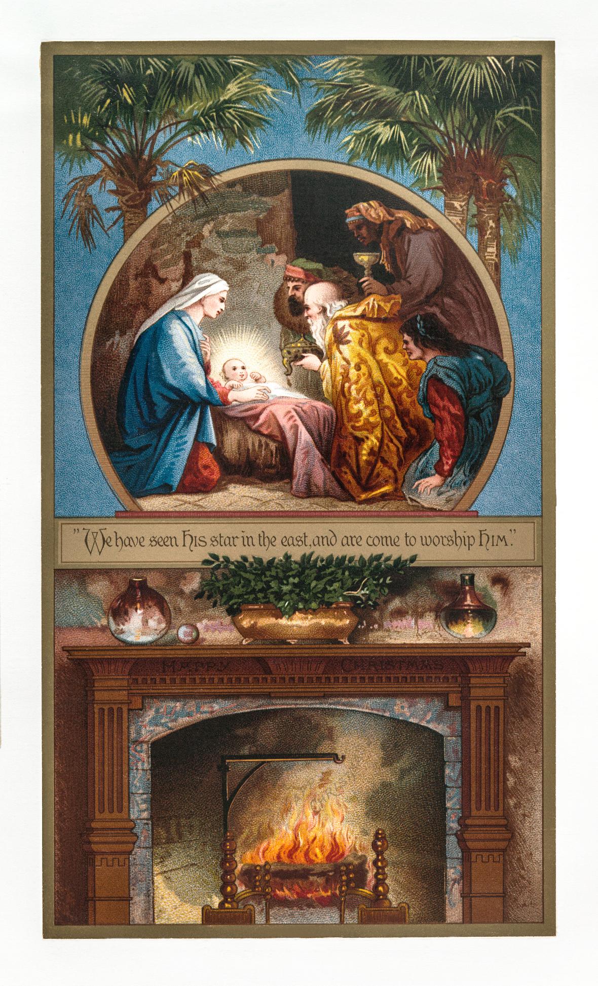 Christmas Card Depicting a Fireplace and a Manger Scene (1865–1899) by L. Prang & Co. Original from The New York... Christmas Card Depicting a Fireplace and a Manger Scene (1865–1899) by L. Prang & Co. Original from The New York...