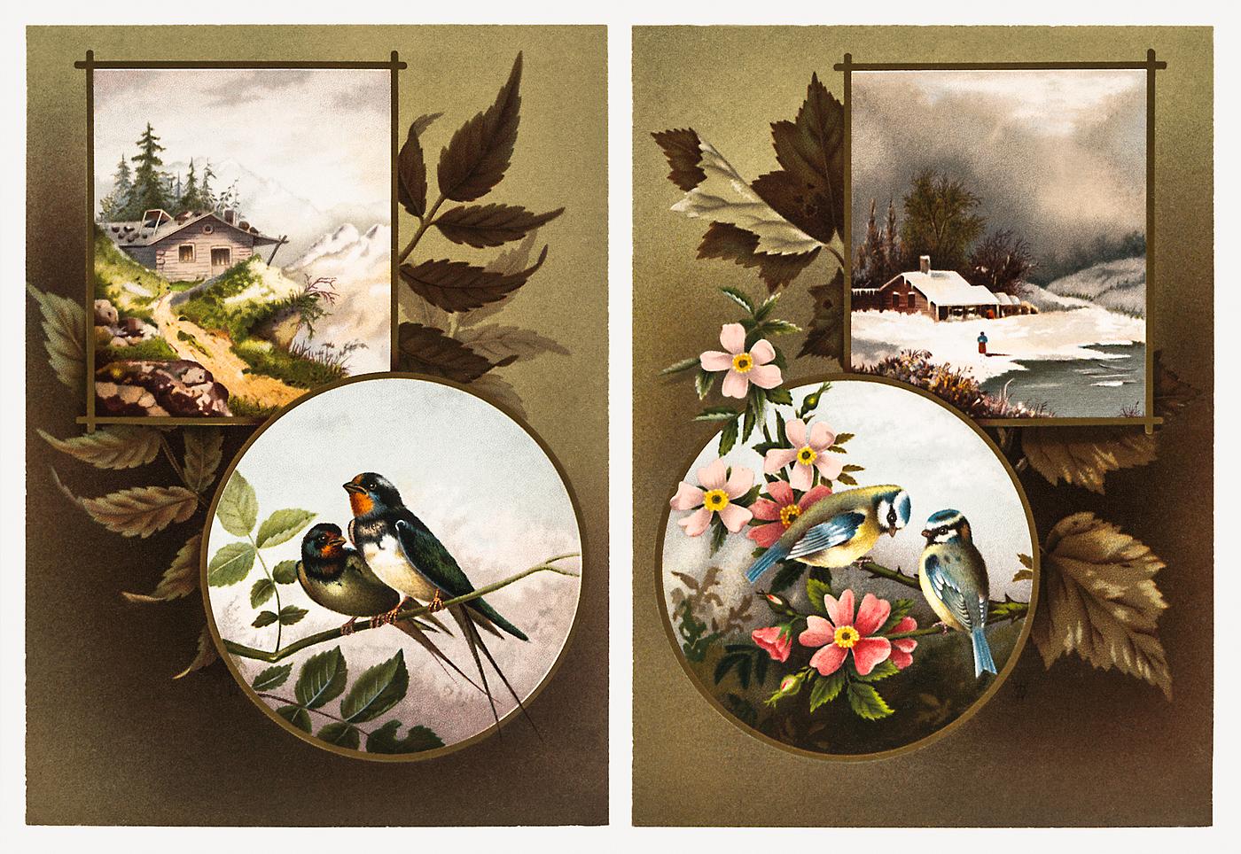 Christmas Card Depicting Winter Landscapes, Birds, and Flowers (1865–1899) by L. Prang & Co. Original from The New... Christmas Card Depicting Winter Landscapes, Birds, and Flowers (1865–1899) by L. Prang & Co. Original from The New...