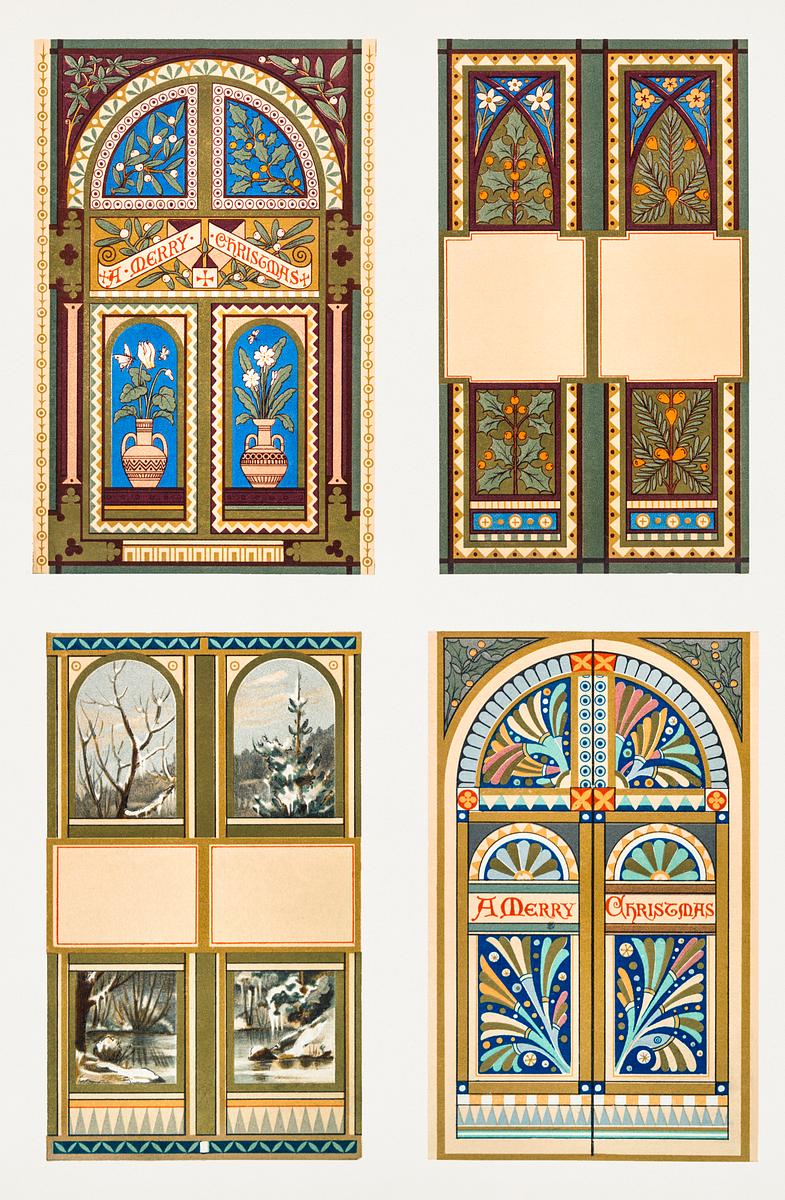 Vintage Christmas card | Free public domain illustration Christmas Cards Depicting Decorative Flowers (1865–1899) by L. Prang & Co. Original from The New York Public Library.…