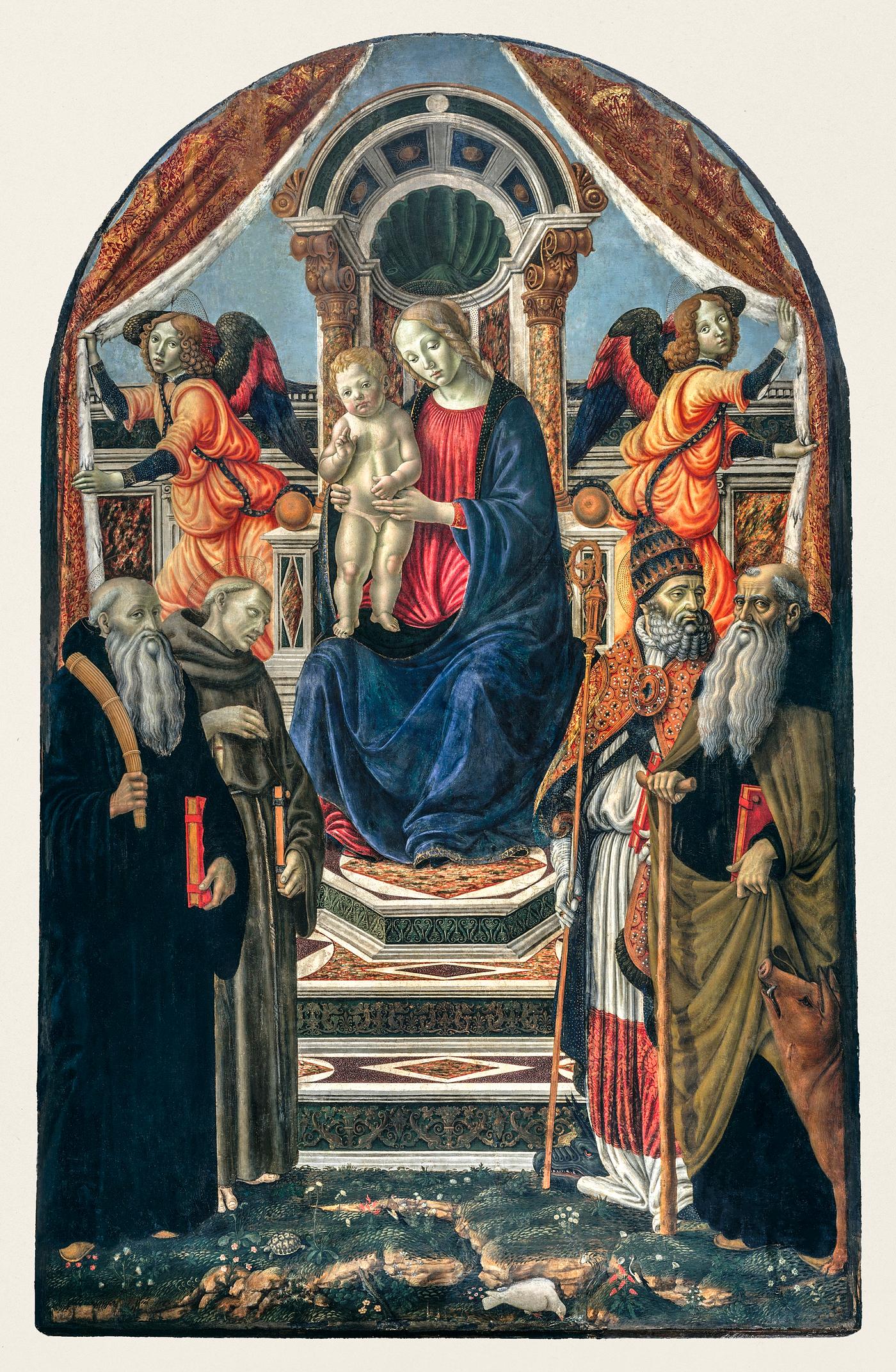 Madonna and Child Enthroned with Saints and Angels by Francesco Botticini (1446–1498). Original from The MET Museum.... Madonna and Child Enthroned with Saints and Angels by Francesco Botticini (1446–1498). Original from The MET Museum....