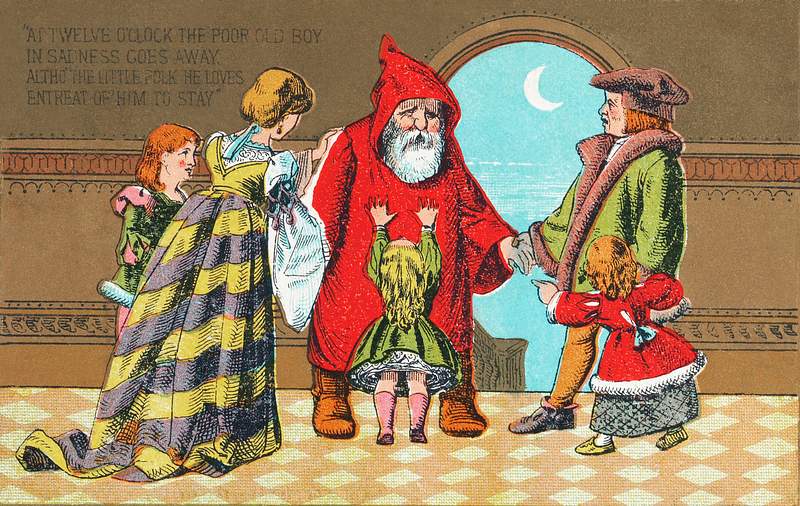 Christmas greeting card | Free public domain illustration Father Christmas and His Little Friend no.6 (1880) by Marcus Ward & Co. Original from The MET Museum. Digitally enhanced by…