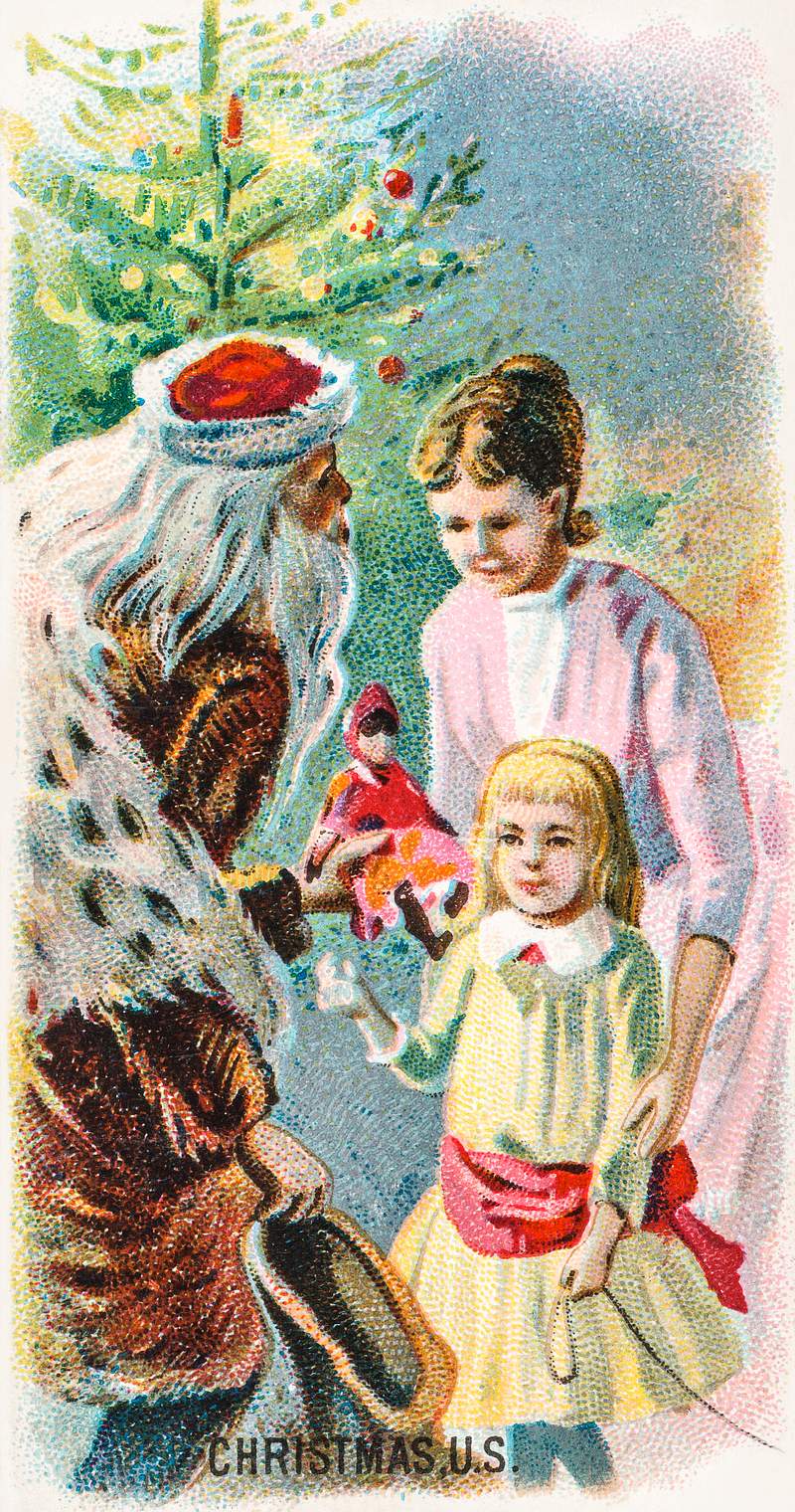 Vintage Christmas Illustration | Free public domain illustration Christmas, United States, from the Holidays series (N80) (1890) by by W. Duke, Sons & Co. Original from The MET Museum.…