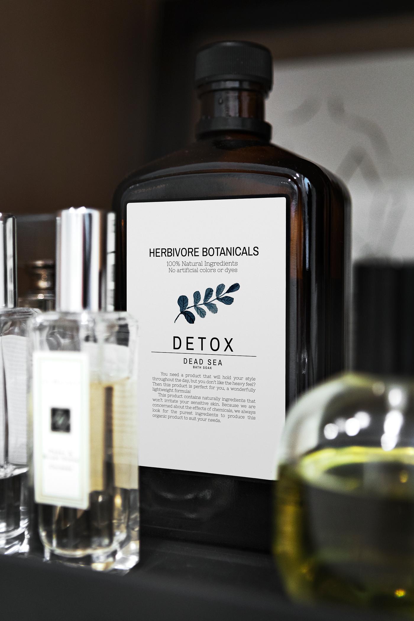 Bathroom essentials Set of botanicals skincare in the bathroom