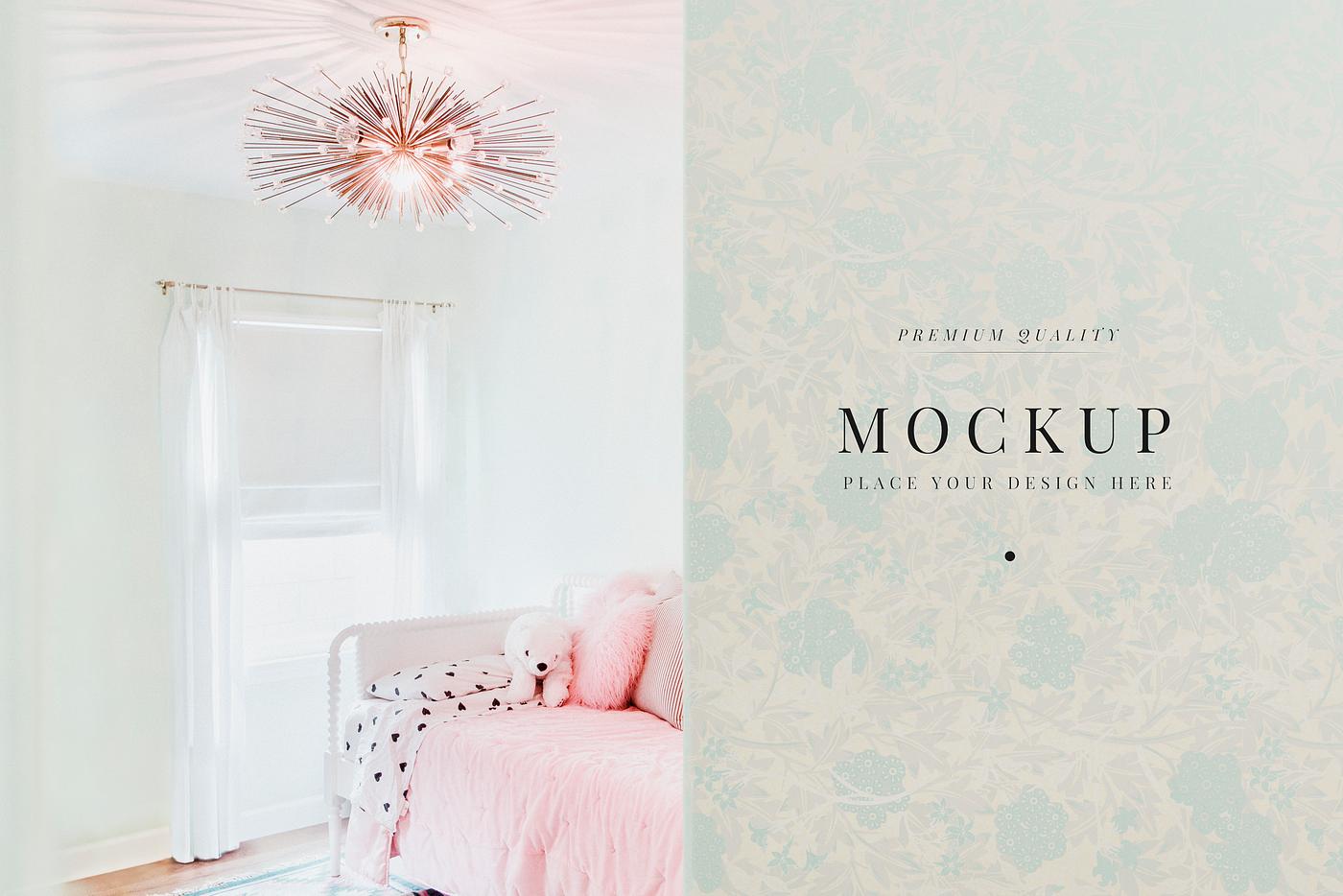 Beautiful wall mockup with pillows Feminine living room interior design
