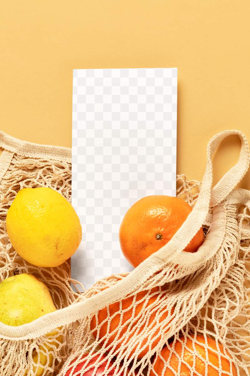 Flyer Mockup In A Reusable Net Bag With Fruits Royalty Free Psd Mockup 2276534